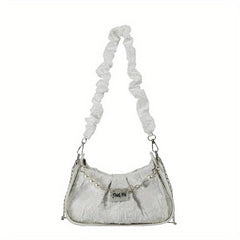 Ruched Shoulder Bag Faux Pearl Decor Chain Crossbody Bag