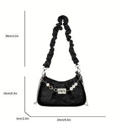 Ruched Shoulder Bag Faux Pearl Decor Chain Crossbody Bag