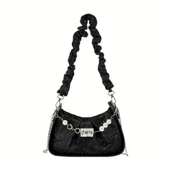 Ruched Shoulder Bag Faux Pearl Decor Chain Crossbody Bag