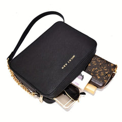 Chain Crossbody Bag Letter Decor Square Purse Small Shoulder Bag