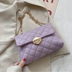 Quilted Chain Crossbody Bag Buckle Decor Shoulder Bag Women's PU Leather