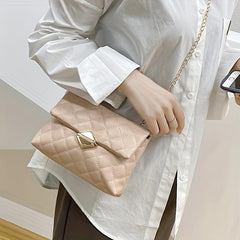 Quilted Chain Crossbody Bag Buckle Decor Shoulder Bag Women's PU Leather