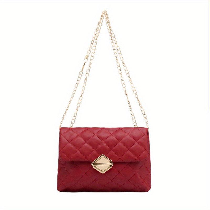 Quilted Chain Crossbody Bag Buckle Decor Shoulder Bag Women's PU Leather