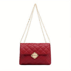 Quilted Chain Crossbody Bag Buckle Decor Shoulder Bag Women's PU Leather