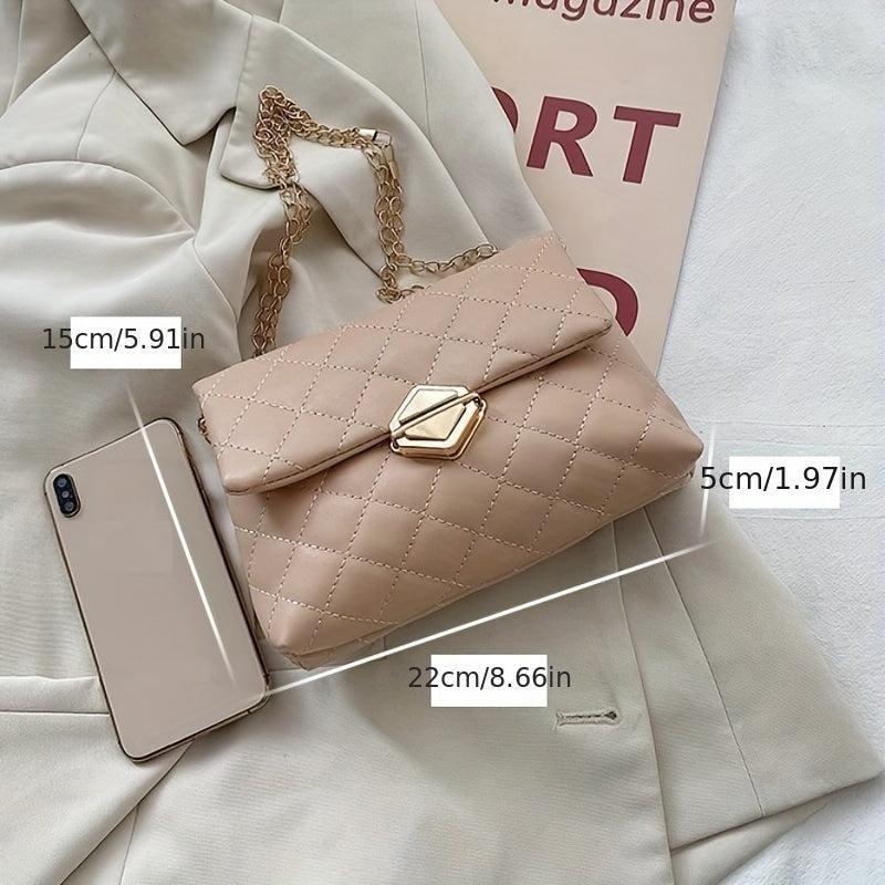 Quilted Chain Crossbody Bag Buckle Decor Shoulder Bag Women's PU Leather
