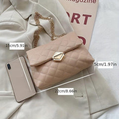 Quilted Chain Crossbody Bag Buckle Decor Shoulder Bag Women's PU Leather