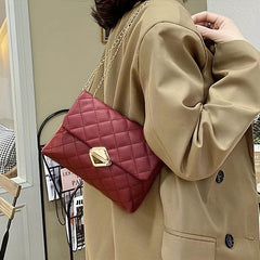 Quilted Chain Crossbody Bag Buckle Decor Shoulder Bag Women's PU Leather
