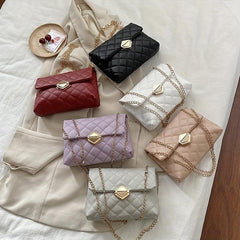 Quilted Chain Crossbody Bag Buckle Decor Shoulder Bag Women's PU Leather