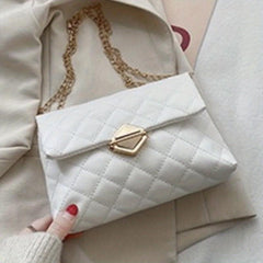 Quilted Chain Crossbody Bag Buckle Decor Shoulder Bag Women's PU Leather