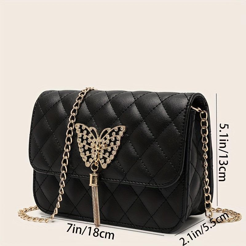Mini Chain Crossbody Bag Butterfly Tassel Square Purse