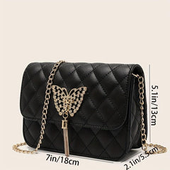 Mini Chain Crossbody Bag Butterfly Tassel Square Purse