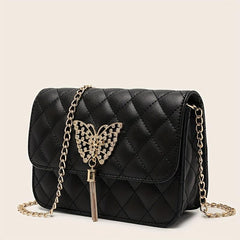 Mini Chain Crossbody Bag Butterfly Tassel Square Purse