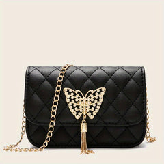 Mini Chain Crossbody Bag Butterfly Tassel Square Purse