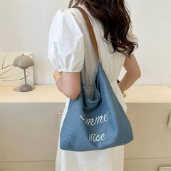 Vintage Large Capacity Canvas Tote Bag - Y2K Retro Hobo Handbag