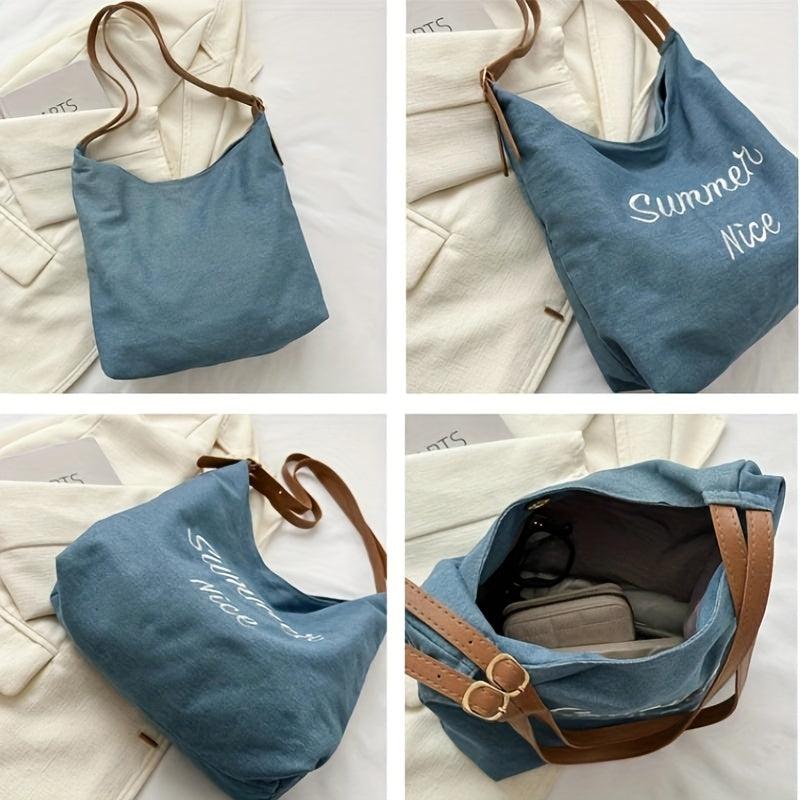 Vintage Large Capacity Canvas Tote Bag - Y2K Retro Hobo Handbag