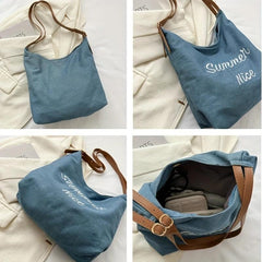Vintage Large Capacity Canvas Tote Bag - Y2K Retro Hobo Handbag