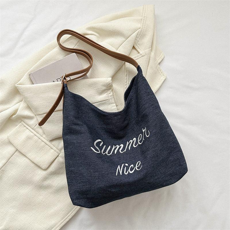 Vintage Large Capacity Canvas Tote Bag - Y2K Retro Hobo Handbag