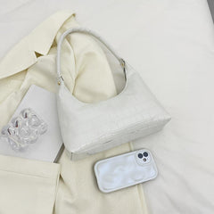 Glossy Stone Pattern Underarm Bag PU Leather Top Handle Bag