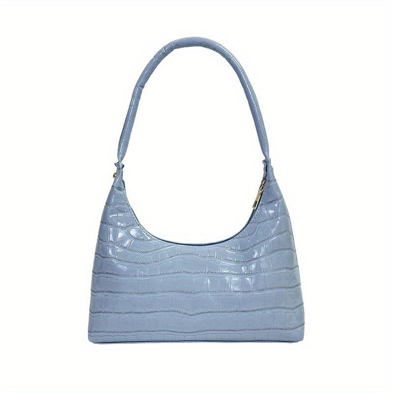 Glossy Stone Pattern Underarm Bag PU Leather Top Handle Bag