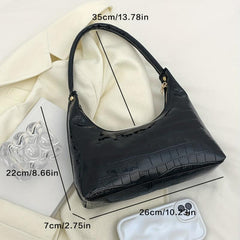 Glossy Stone Pattern Underarm Bag PU Leather Top Handle Bag