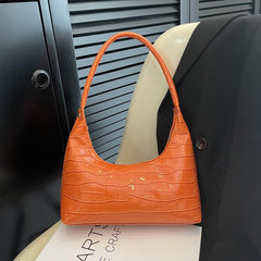 Glossy Stone Pattern Underarm Bag PU Leather Top Handle Bag