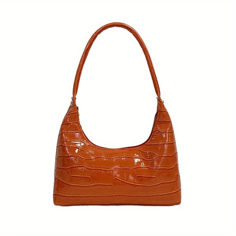 Glossy Stone Pattern Underarm Bag PU Leather Top Handle Bag