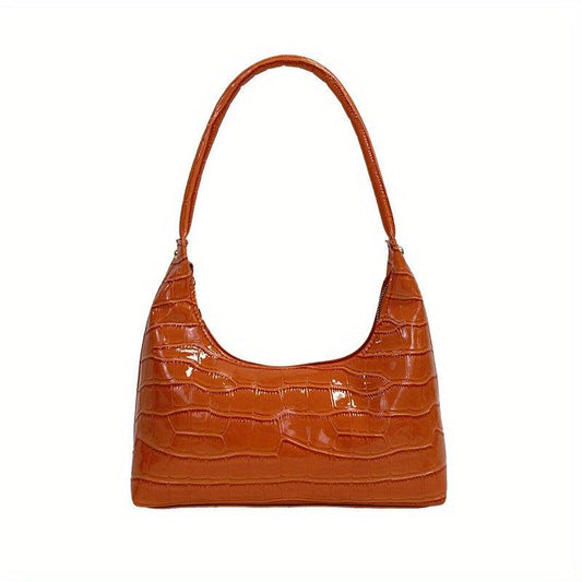 Glossy Stone Pattern Underarm Bag PU Leather Top Handle Bag