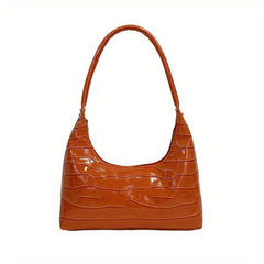 Glossy Stone Pattern Underarm Bag PU Leather Top Handle Bag