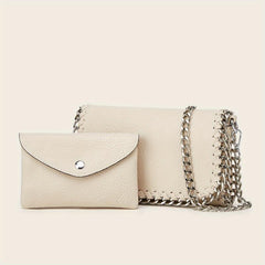 2pcs Metal Chain Crossbody Envelope Purse Set PU Leather Textured Bag Purse