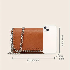 2pcs Metal Chain Crossbody Envelope Purse Set PU Leather Textured Bag Purse
