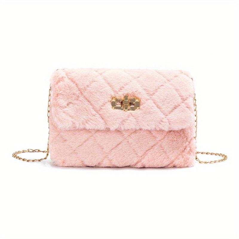 Minimalist Plush Bag with Turn Lock Chain - All Match Purse