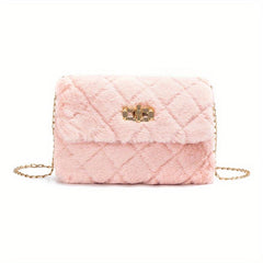 Minimalist Plush Bag with Turn Lock Chain - All Match Purse
