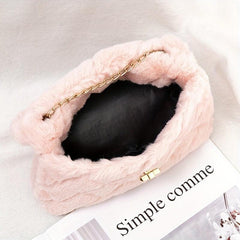 Minimalist Plush Bag with Turn Lock Chain - All Match Purse