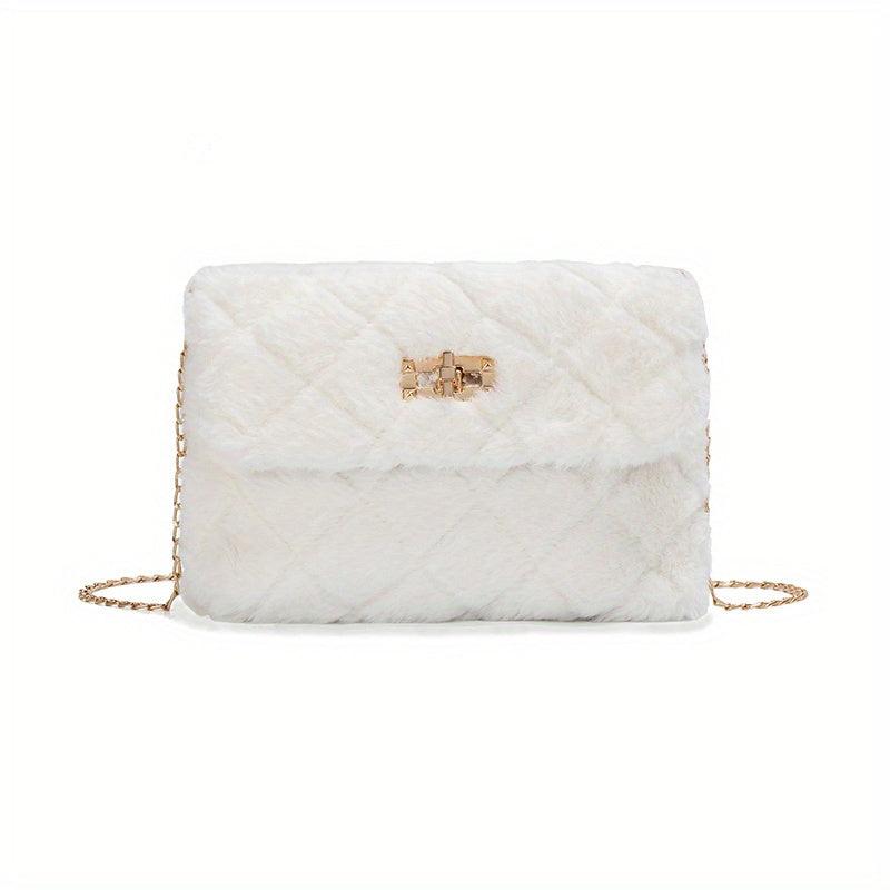 Minimalist Plush Bag with Turn Lock Chain - All Match Purse