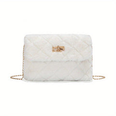 Minimalist Plush Bag with Turn Lock Chain - All Match Purse