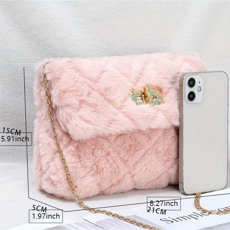 Minimalist Plush Bag with Turn Lock Chain - All Match Purse