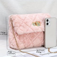 Minimalist Plush Bag with Turn Lock Chain - All Match Purse