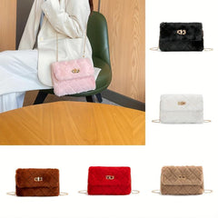 Minimalist Plush Bag with Turn Lock Chain - All Match Purse