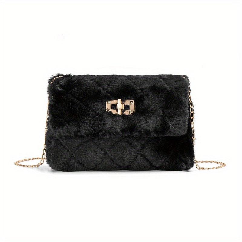 Minimalist Plush Bag with Turn Lock Chain - All Match Purse
