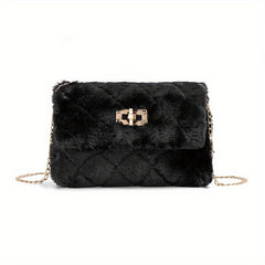 Minimalist Plush Bag with Turn Lock Chain - All Match Purse