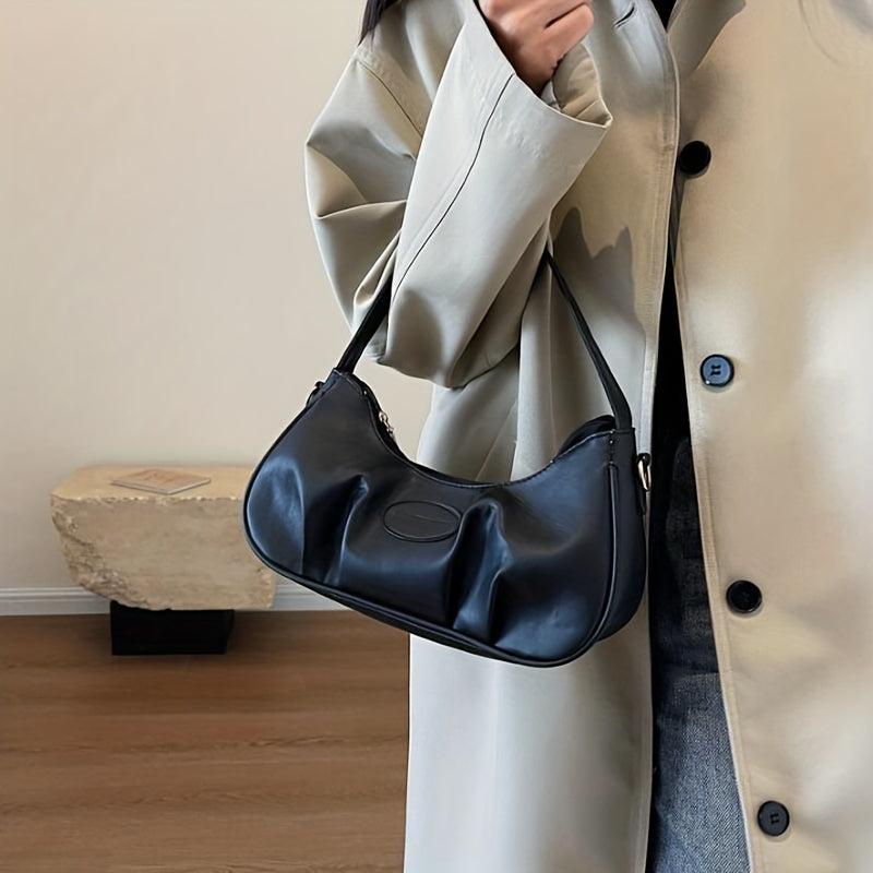 Minimalist Solid Baguette Bag Ruched Underarm Bag