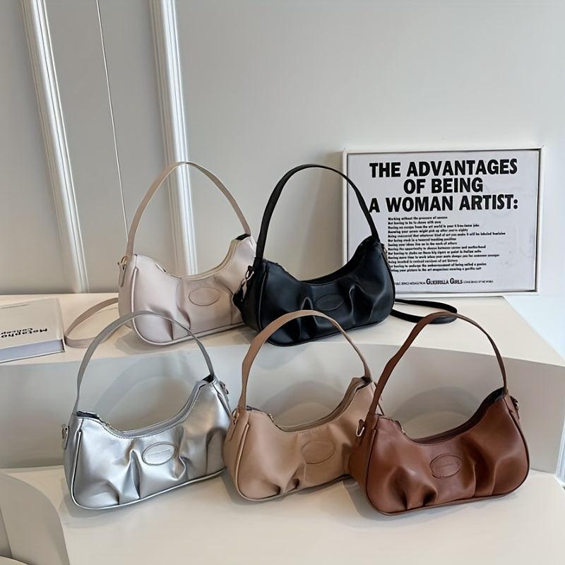 Minimalist Solid Baguette Bag Ruched Underarm Bag