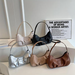 Minimalist Solid Baguette Bag Ruched Underarm Bag