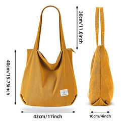 Corduroy Shoulder Bag Minimalist Solid Tote Bag