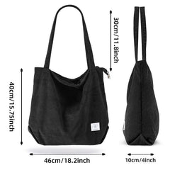 Corduroy Shoulder Bag Minimalist Solid Tote Bag