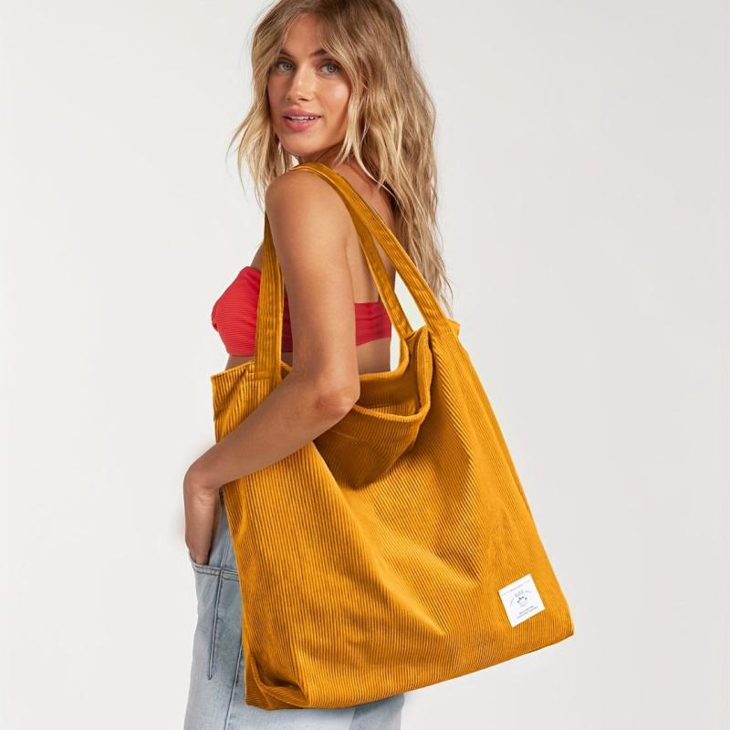 Corduroy Shoulder Bag Minimalist Solid Tote Bag