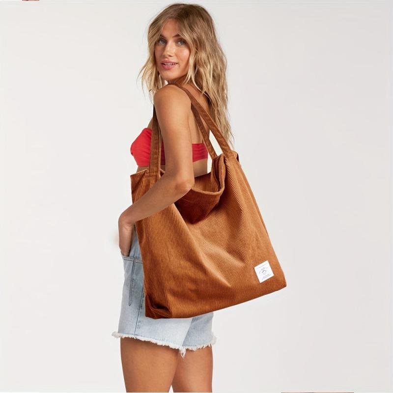 Corduroy Shoulder Bag Minimalist Solid Tote Bag