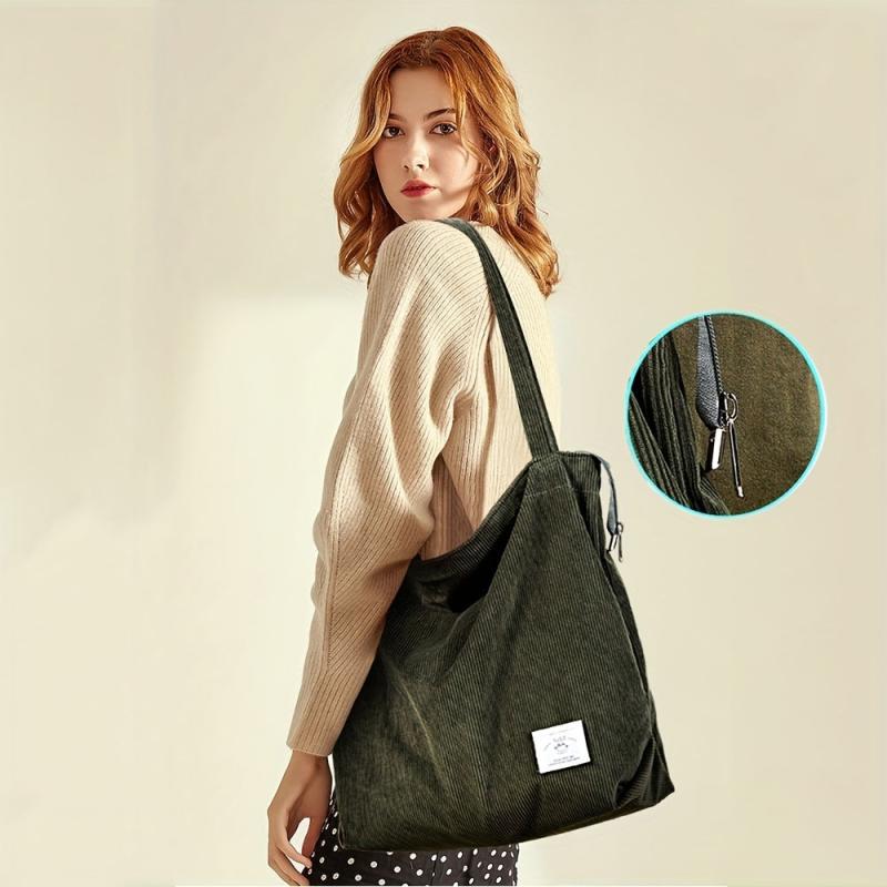 Corduroy Shoulder Bag Minimalist Solid Tote Bag