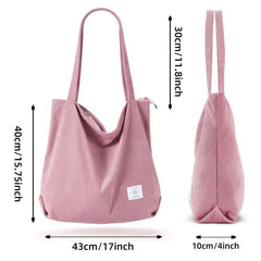 Corduroy Shoulder Bag Minimalist Solid Tote Bag