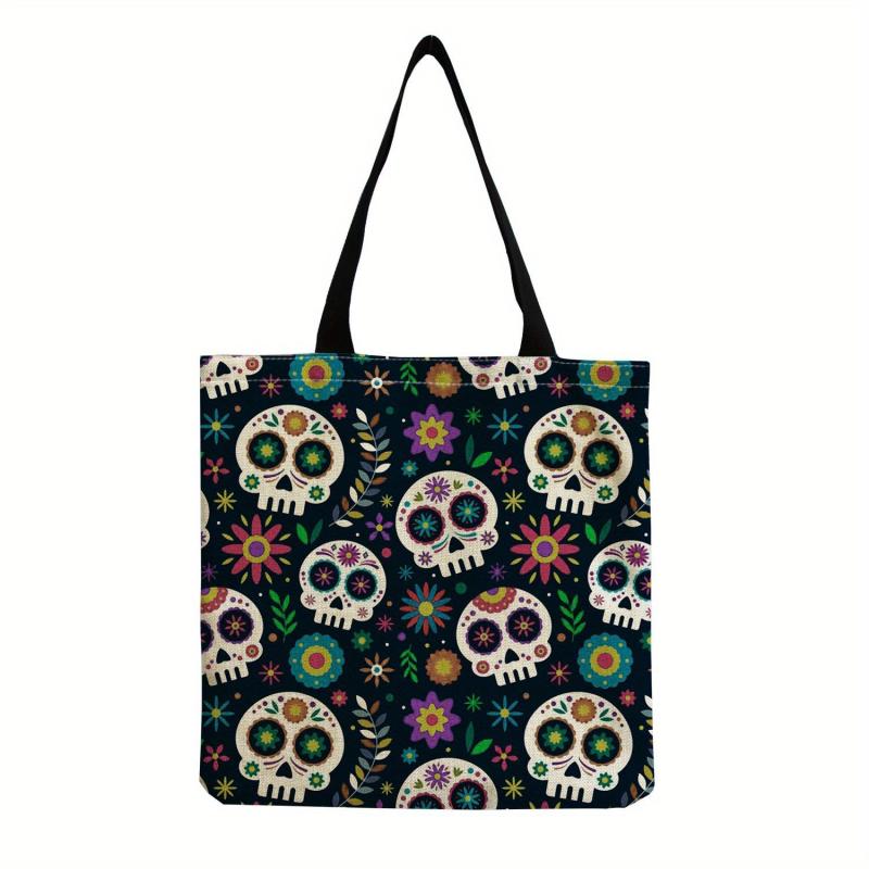 Vintage Skull Pattern Canvas Shoulder Bag Halloween All Match Shopping